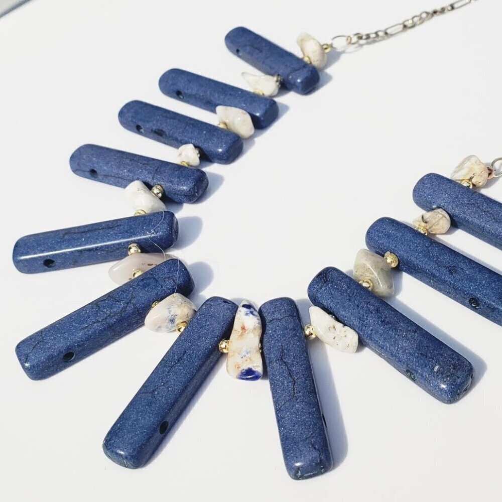 NEW SODALITE AND QUARTZ beaded sterling silver UNIQUE BLUE AND WHITE CRYSTALS